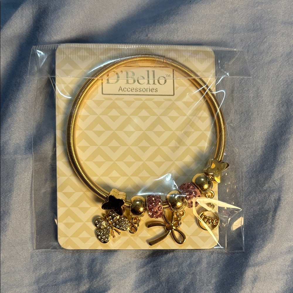 Gold and Pink Charm Bracelet
